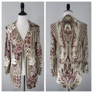 Chicos White Green Purple Floral Open Front Knit Cardigan Sweater 1 US M/8